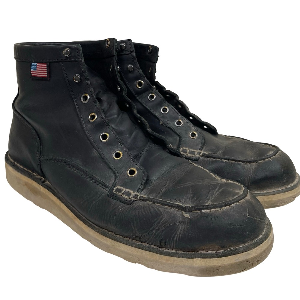 Danner Black Leather Moc Toe Boots with Crepe Sole